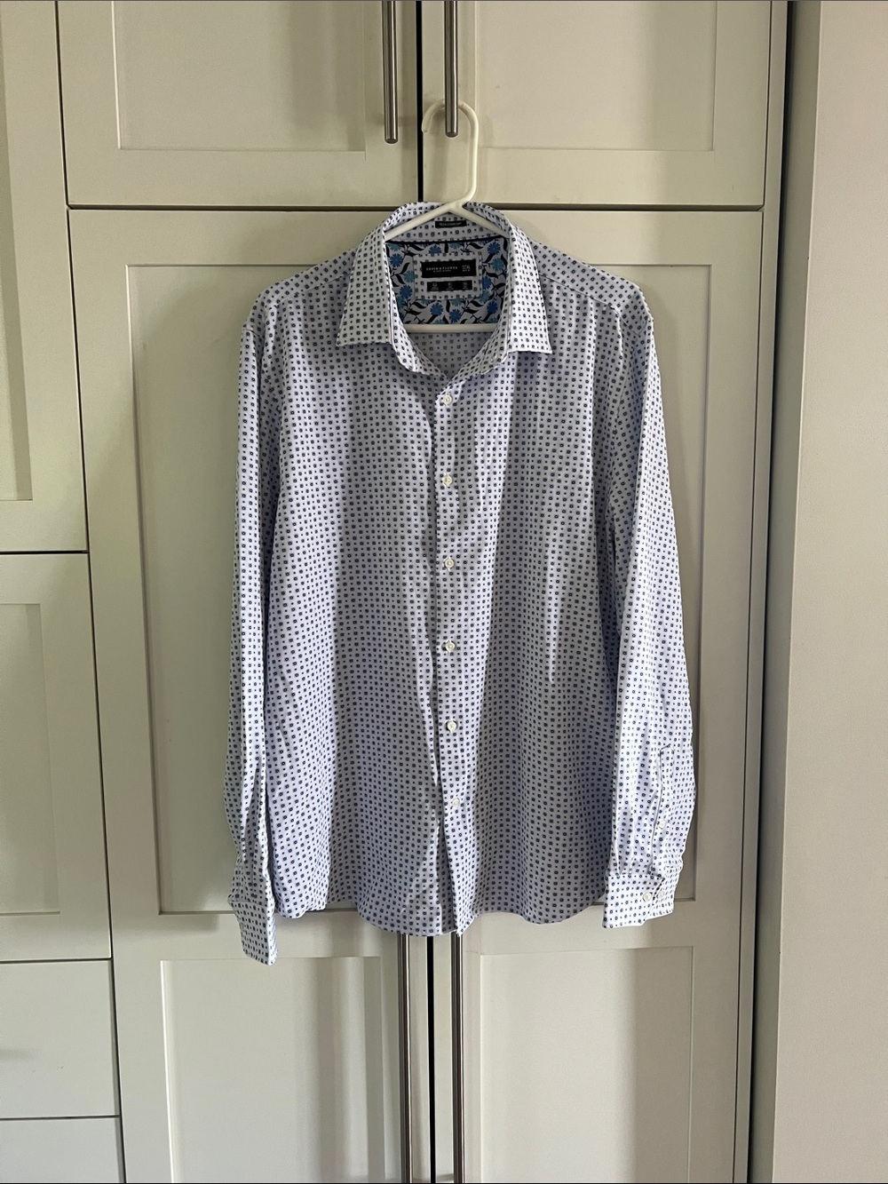 Denim & Flower White Shirt with Navy Micro Pattern